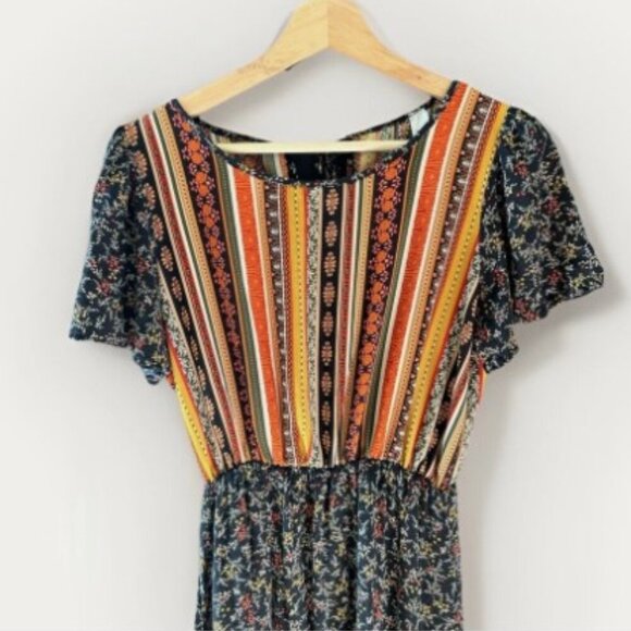 Flamingo Women's Midi Dress Boho 70's Floral Stretch Casual Size Small - Picture 3 of 7